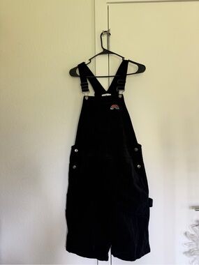 bp Black Corduroy Short Overalls with Rainbow Embroidery